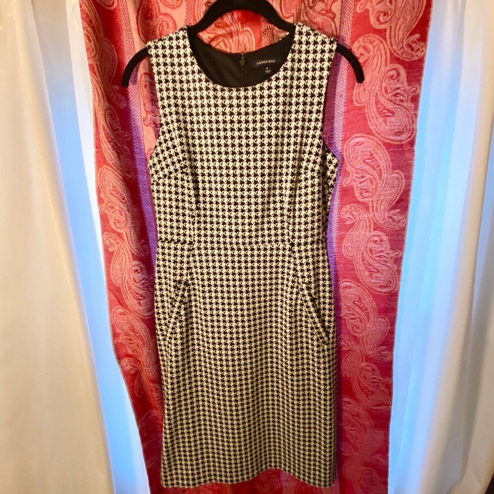 Lands' End Houndstooth Sheath Dress with Pockets
